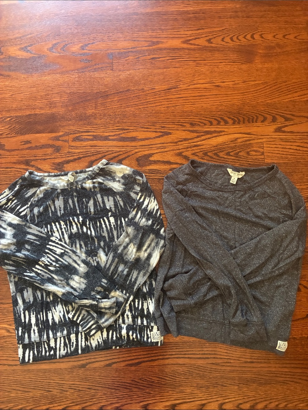 Lucky Brand Women's Long Sleeve Tees in Black Tie-Dye and Heather Gray
